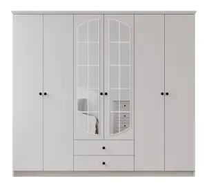 ECU 6 Door 2 Drawer Mirrored White Wardrobe