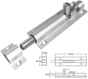 Barrel Bolt Straight Satin Anodised Aluminium with Doorstop Pack of 1 - 150mm x 25mm (6 Inch x 1 Inch)