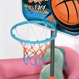 HOMCOM 3 Pcs Kids Basketball Set w/ Hoop Ball Pump Height Fillable Base 3-8 Yrs