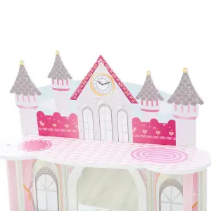 Teamson Kids Dressing Table, Play Vanity Set with Mirror & Stool, Dreamland Castle - White/Pink