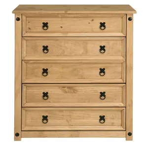 Corona Chest Of Drawers 5 Drawer Large Mexican Solid Pine