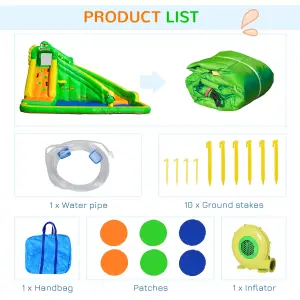 Outsunny 5 in 1 Kids Bouncy Castle Large Crocodile Style Inflatable House Slide Basket Water Pool Gun Climbing Wall