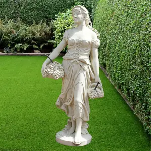 Tall Stone Cast Lady Carrying Baskets of Grapes Fountain Statue