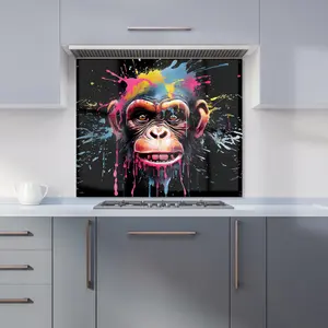 Multi Coloured Monkey Face Splashart Premium Glass Kitchen Splashback W600mm x H600mm