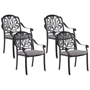 Set of 4 Garden Chairs with Cushions ANCONA Metal Black