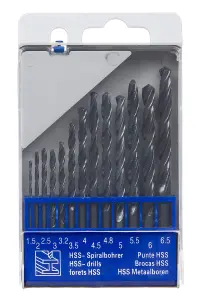 UK Drills HSS Jobber Drill Bits Set 13 Pieces High Speed Steel Size 1.5 to 6.5mm