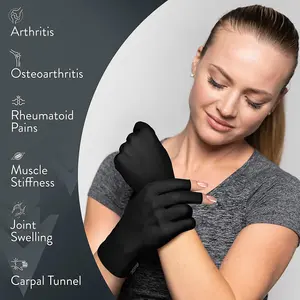 1 x Pair of Fingerless Arthritis Gloves - Provide Relief & Compression for Painful, Swollen, Arthritic Hands - Cream, Size Large