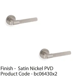 2 PACK - SOLID BRASS Knurled Door Handle Set - Satin Nickel Bar Lever on Round Rose