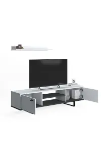 Meta TV Stand with 2 Shelves and 2 Cabinets, 150 x 35 x 44 cm TV Unit Table for TVs up to 65 inch, White