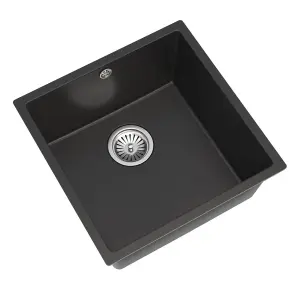 Matt Black 1.0 Single Bowl Kitchen Sink & Chrome Waste - 440x440mm