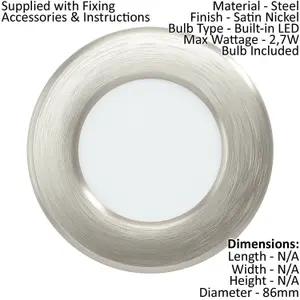 Wall / Ceiling Flush Downlight Satin Nickel Steel 2.7W Built in LED