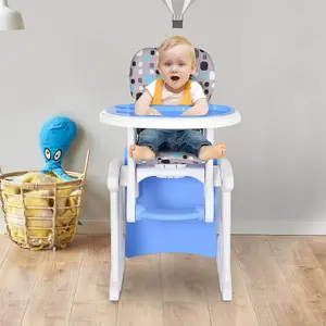 HOMCOM 2-in-1 Convertible Baby High Chair Booster Seat w/ Removable Tray Blue