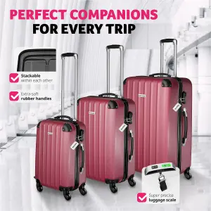 Suitcases Set of 3 - scale, luggage tag, lock included, swivel wheels - burgundy