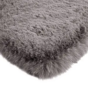 Super Soft Black Anthracite Faux Rabbit Fur Luxurious Rug - 120cm X 170cm