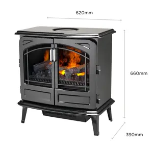 Dimplex Optimyst 2000W Gloss Noir Cast enamel effect Electric Stove (H)660mm (W)620mm