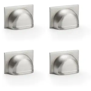 4 PACK - Backplate Cup Handle - Satin Nickel 40mm Centres Solid Brass Shaker Drawer Pull