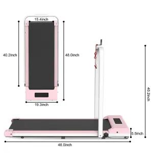 2 in 1 Folding Treadmill, Under Desk Electric Treadmill, Walking and Jogging for Home&Office(Pink)