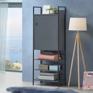 Zahra Storage Open Wardrobe Clothes Organizer Closet Cupboard Bookshelf Grey