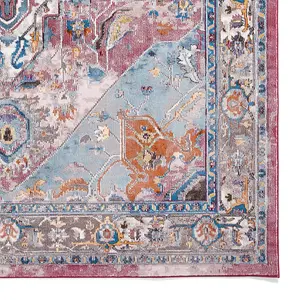 Blue Traditional Rug, 6mm Thick Bordered Rug, Blue Floral Rug for Bedroom, Living Room, & Dining Room-120cm X 170cm