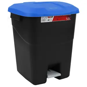 Pedal Operated Litter Bin - 50 Litre - Blue Lid