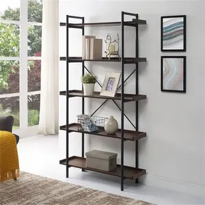 Jessica 92cm W Steel Etagere Bookcase Dark Walnut