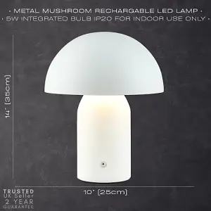 Modern Rechargeable 35cm Mushroom Lamp in Mat White with Touch Dimmer Button