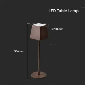 V-TAC Rechargeable Table Lamp Corten Square LED USB Dimmable Light