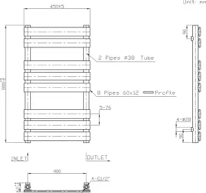 Rinse Flat Panel Chrome Towel Radiator Bathroom Heated Towel Rail 800x450mm