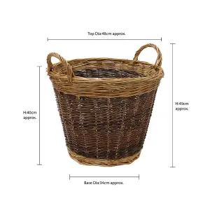 JVL Two Tone Vintage Wicker Willow Wood Log Storage Basket