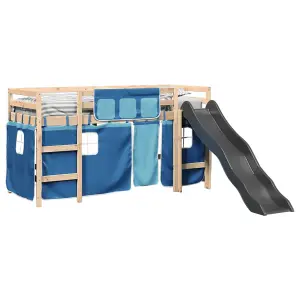 Berkfield Kids' Loft Bed with Curtains Blue 90x190 cm Solid Wood Pine