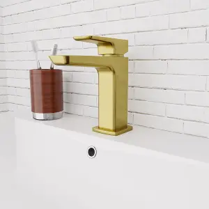 Nes Home Modern Brushed Brass Bathroom Basin Mono Mixer Tap