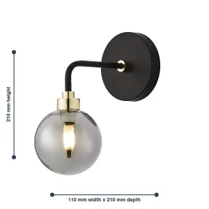 First Choice Lighting Set of 2 Matt Black and Smoked Glass Wall Lights