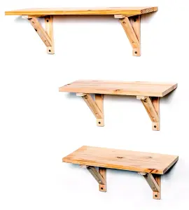 Pack of 3 Decorative Pine Shelves - 2 x 435mm and 1 x 585mm (Shelf Kit)