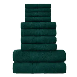 Oziel Terrycloth Bath Towels - Set of 10 Dark Green