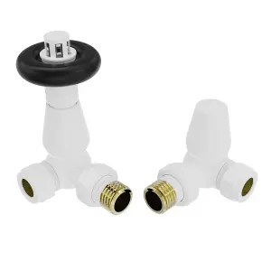 Right Radiators Traditional Thermostatic TRV & Lockshield Corner Radiator Valves White 1/2"x15mm Set