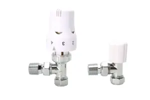 Warmer System Angle White Thermostatic Radiator Valve Vertical Or Horizontal Mounting with Matching Lockshield Valve 15x1/2