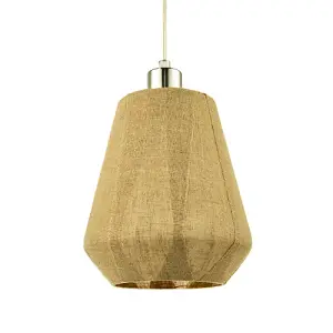 Modern Designer Glass Pendant Lamp Shade Wrapped in Natural Oatmeal Linen Fabric