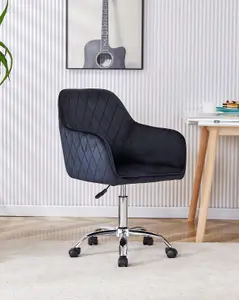 Office Chair black velvet swivel with arms and wheels leisure home desk computer