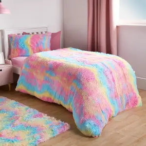 Tie Dye Duvet Cover Quilt Pillowcase Fluffly Fleece Soft Bedding Set, Double