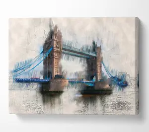 Tower Bridge Watercolour Canvas Print Wall Art - Medium 20 x 32 Inches