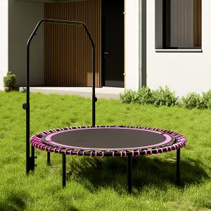 48in Bungee Cords Foldable Round Trampoline with Adjustable U-Handle Bar in Pink for Indoor Outdoor