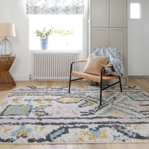 Pastel Multicolour Distressed Tribal Living Area Rug 190x280cm