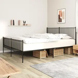 Berkfield Metal Bed Frame with Headboard and Footboard Black 200x200 cm