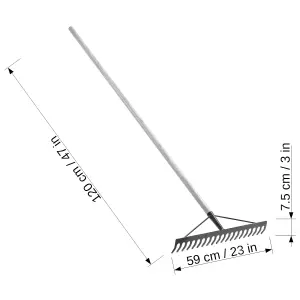 Garden Rake, Steel Hardened Heavy-Duty Rake with Handle for Hay, Leaves, Lawn, Ideal Gardening Tool (22 Tines - 59 cm / 23 in)