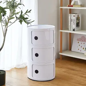 White Cylindrical Multi Tiered Plastic Bedside Storage Drawers Unit Drawer Bedside Chest 58cm H