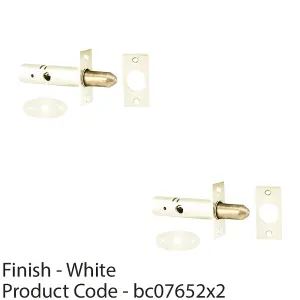 2 PACK - White Internal Door Security Bolt - 61mm Length - 32mm Fixing Centres