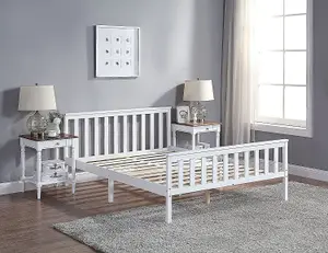 White Wooden Bed Frame Double 4ft6 Slatted Bed