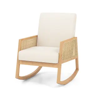 Costway Rattan Rocking Chair Upholstered Glider Accent Chair with Cushion