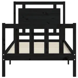 Berkfield Bed Frame with Headboard Black Small Single Solid Wood