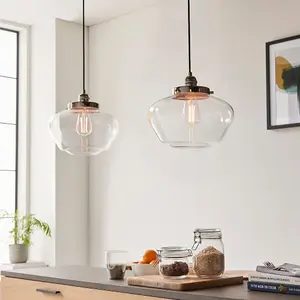 Polished Nickel Ceiling Pendant Light Clear Glass Shade Hanging Lighting Fixture